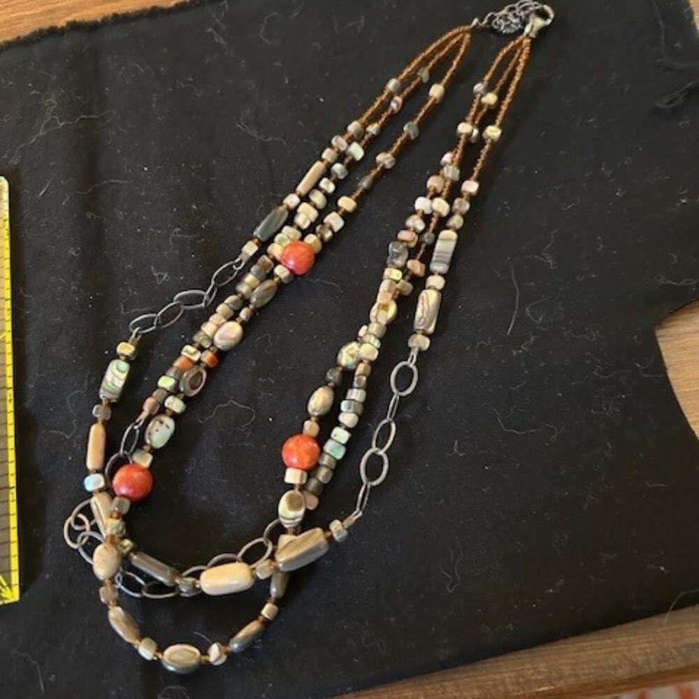Silpada Shell Sponge Coral Seed Bead Necklace